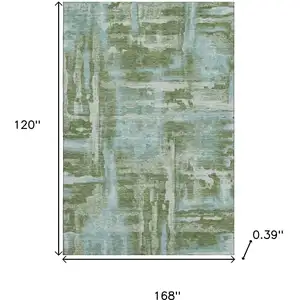Photo of Fern Green And Sky Blue Abstract Washable Area Rug With UV Protection