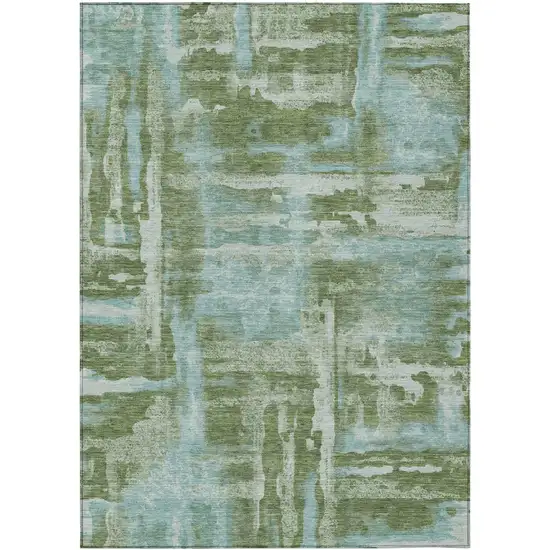 Fern Green And Sky Blue Abstract Washable Indoor Outdoor Area Rug Photo 4