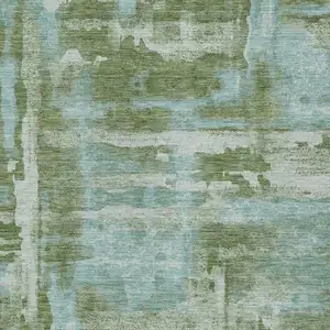 Photo of Fern Green And Sky Blue Abstract Washable Indoor Outdoor Area Rug