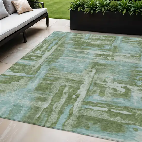 Fern Green And Sky Blue Abstract Washable Indoor Outdoor Area Rug Photo 2