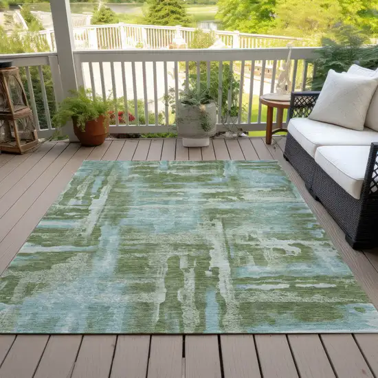 Fern Green And Sky Blue Abstract Washable Indoor Outdoor Area Rug Photo 7