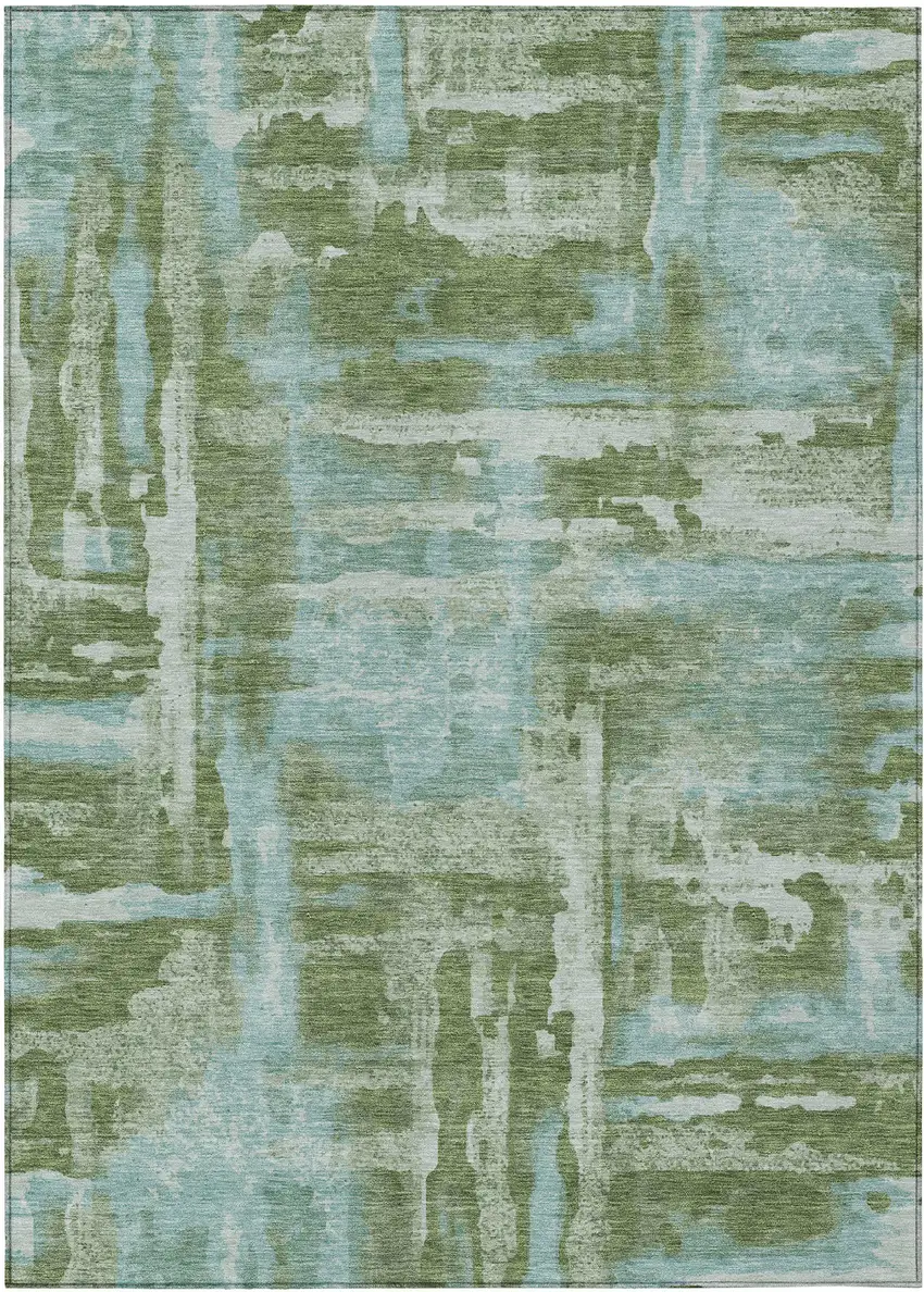 Fern Green And Sky Blue Abstract Washable Indoor Outdoor Area Rug Photo 4