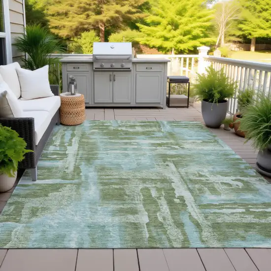 Fern Green And Sky Blue Abstract Washable Indoor Outdoor Area Rug Photo 8