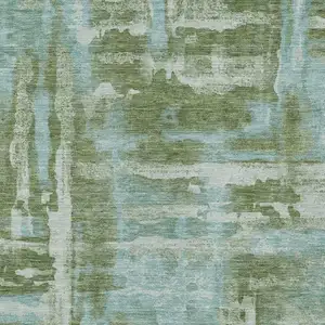 Photo of Fern Green And Sky Blue Abstract Washable Indoor Outdoor Area Rug