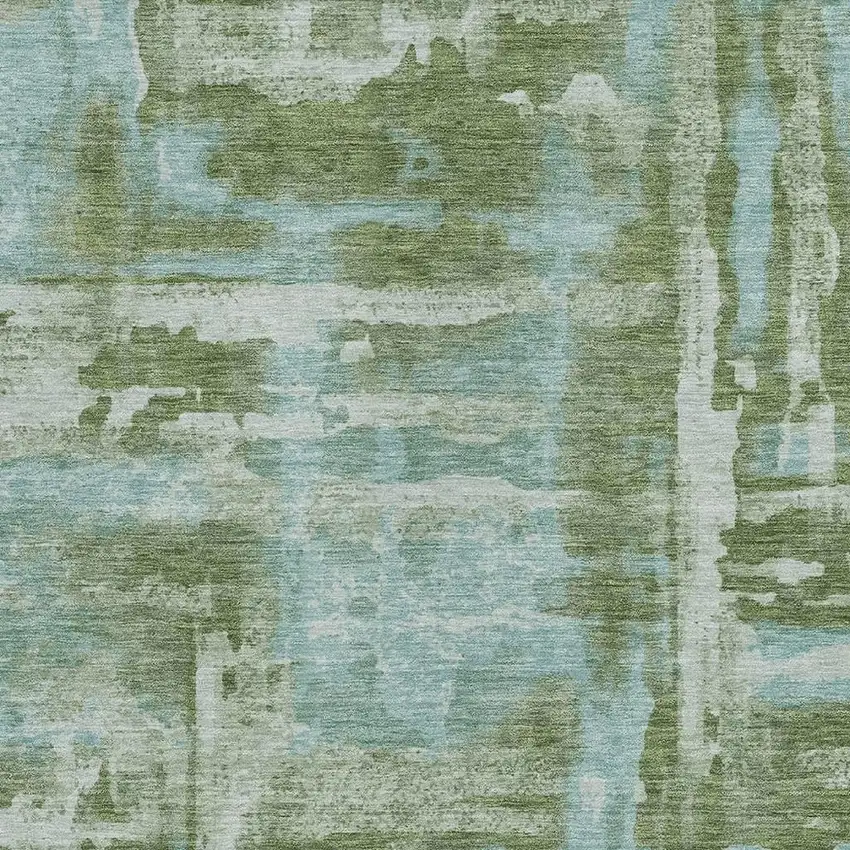 Fern Green And Sky Blue Abstract Washable Indoor Outdoor Area Rug Photo 3