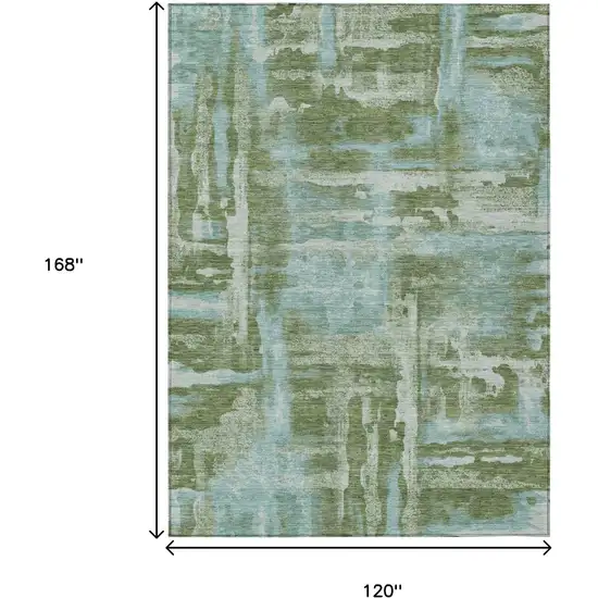 Fern Green And Sky Blue Abstract Washable Indoor Outdoor Area Rug Photo 9