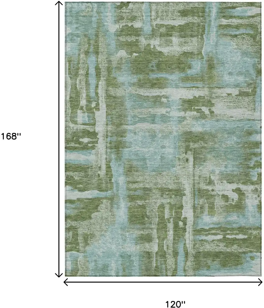Fern Green And Sky Blue Abstract Washable Indoor Outdoor Area Rug Photo 9