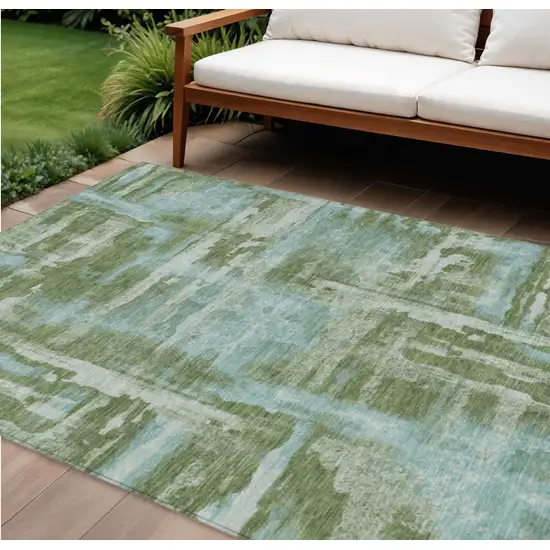 Fern Green And Sky Blue Abstract Washable Indoor Outdoor Area Rug Photo 2