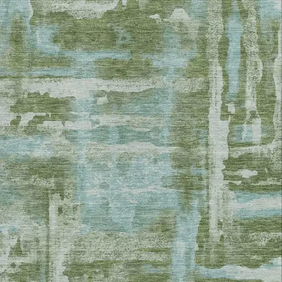 Fern Green And Sky Blue Abstract Washable Indoor Outdoor Area Rug Photo 3