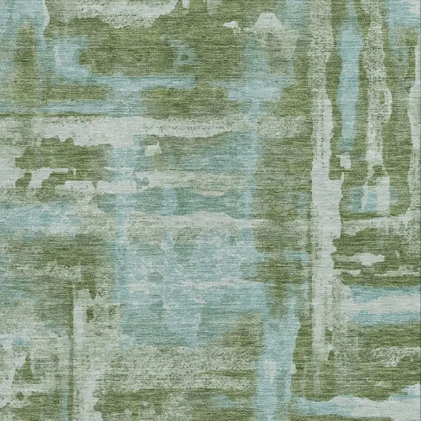 Fern Green And Sky Blue Abstract Washable Indoor Outdoor Area Rug Photo 3