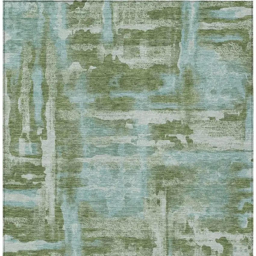Fern Green And Sky Blue Abstract Washable Indoor Outdoor Area Rug Photo 5