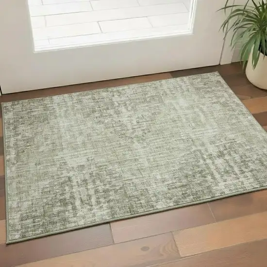 Fern Green And Taupe Geometric Washable Area Rug With UV Protection Photo 2