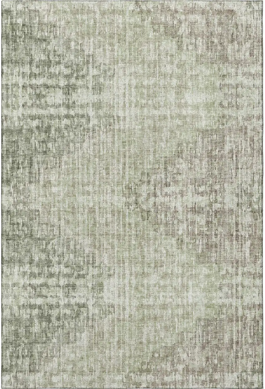 Fern Green And Taupe Geometric Washable Area Rug With UV Protection Photo 4