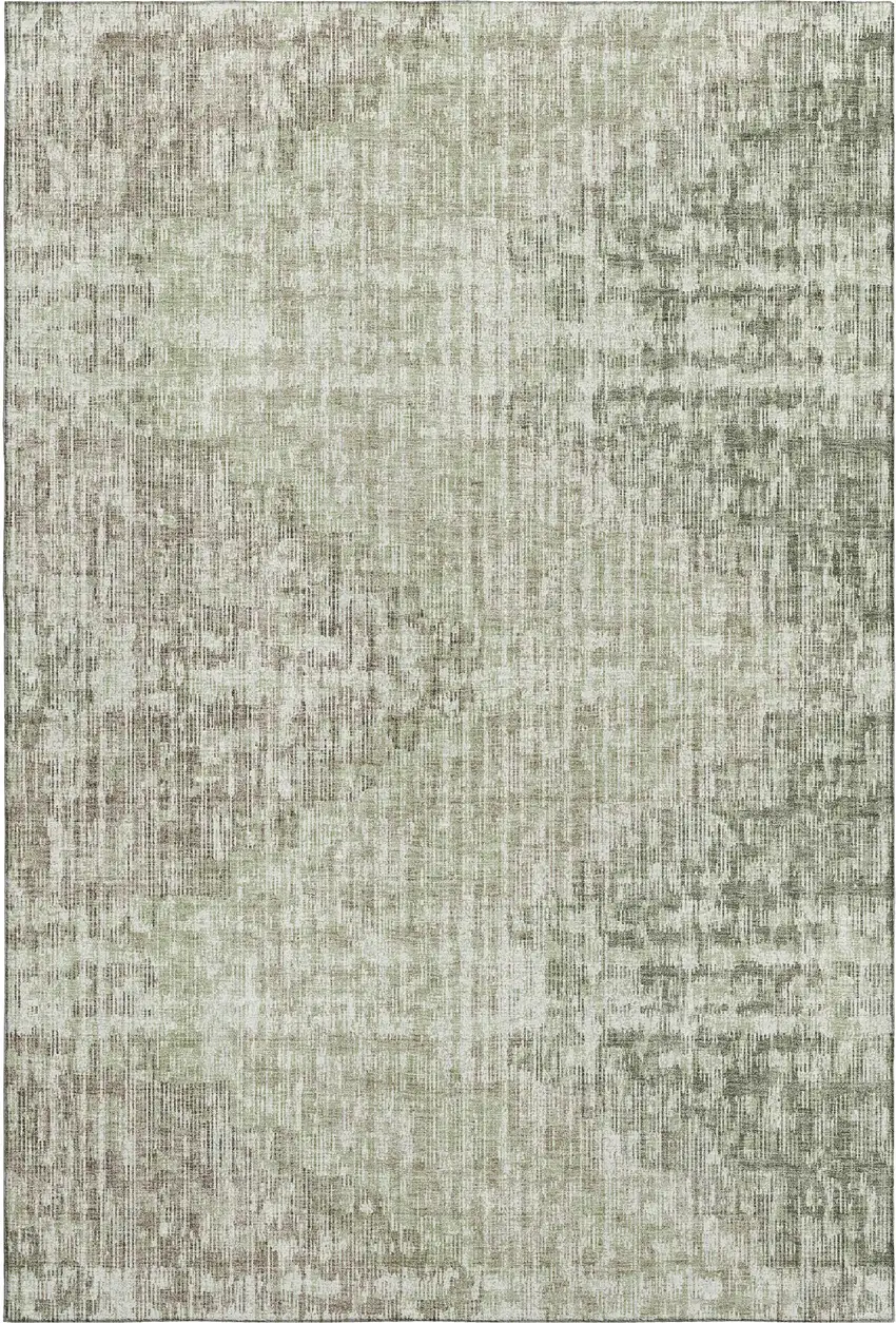 Fern Green And Taupe Geometric Washable Area Rug With UV Protection Photo 1