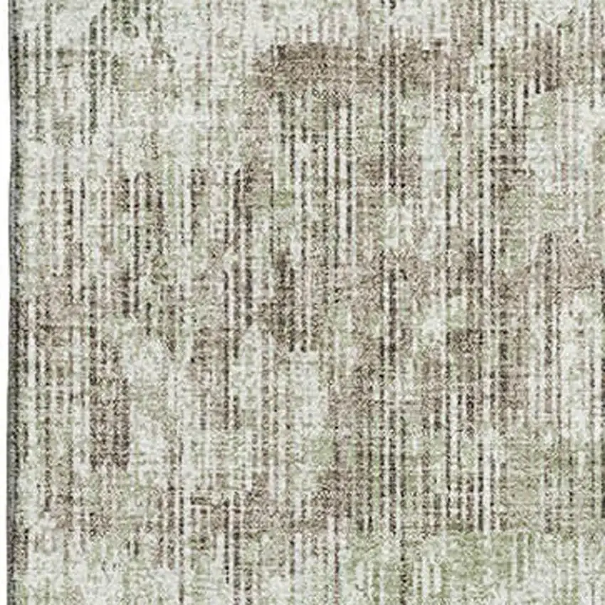 Fern Green And Taupe Geometric Washable Area Rug With UV Protection Photo 3