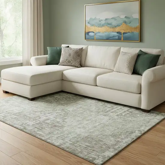 Fern Green And Taupe Geometric Washable Area Rug With UV Protection Photo 2