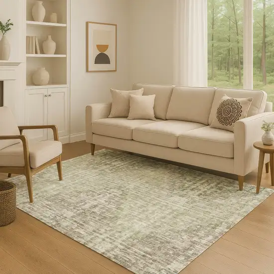 Fern Green And Taupe Geometric Washable Area Rug With UV Protection Photo 4