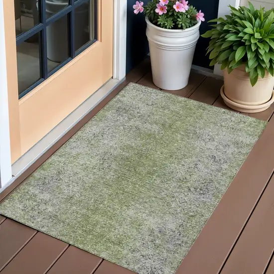 Fern Green Artichoke Green And Ivory Oriental Washable Indoor Outdoor Area Rug Photo 1