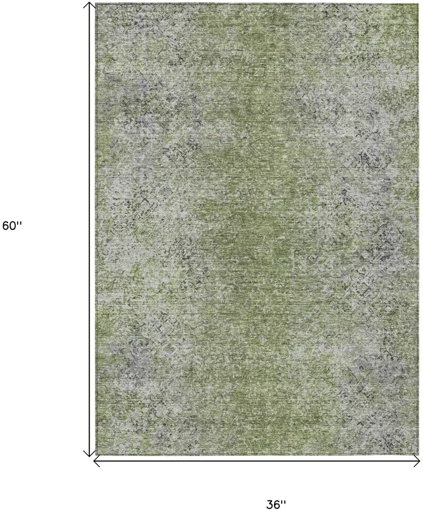 Fern Green Artichoke Green And Ivory Oriental Washable Indoor Outdoor Area Rug Photo 3