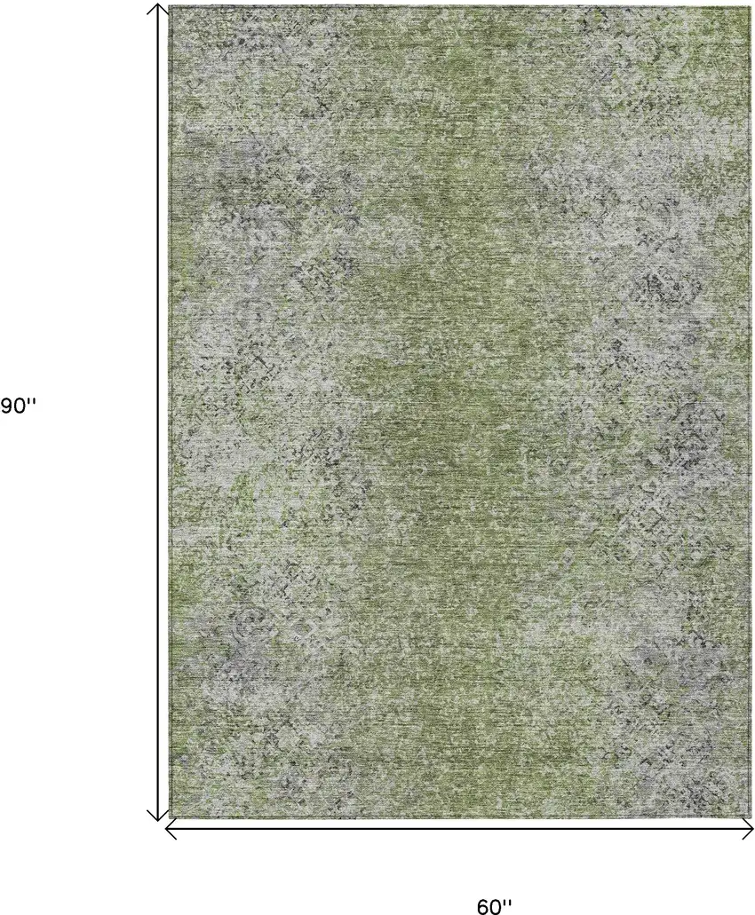 Fern Green Artichoke Green And Ivory Oriental Washable Indoor Outdoor Area Rug Photo 3