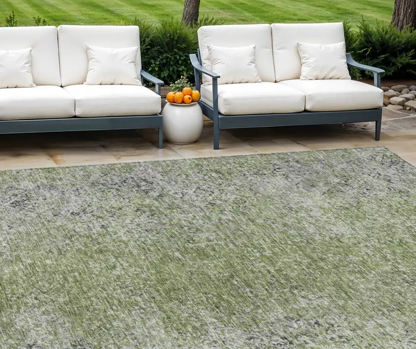 Fern Green Artichoke Green And Ivory Oriental Washable Indoor Outdoor Area Rug Photo 1