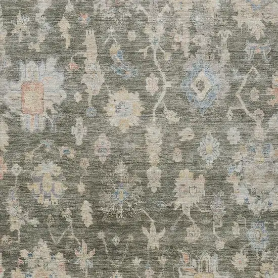 Fern Green Beige And Blue Floral Washable Indoor Outdoor Area Rug Photo 3