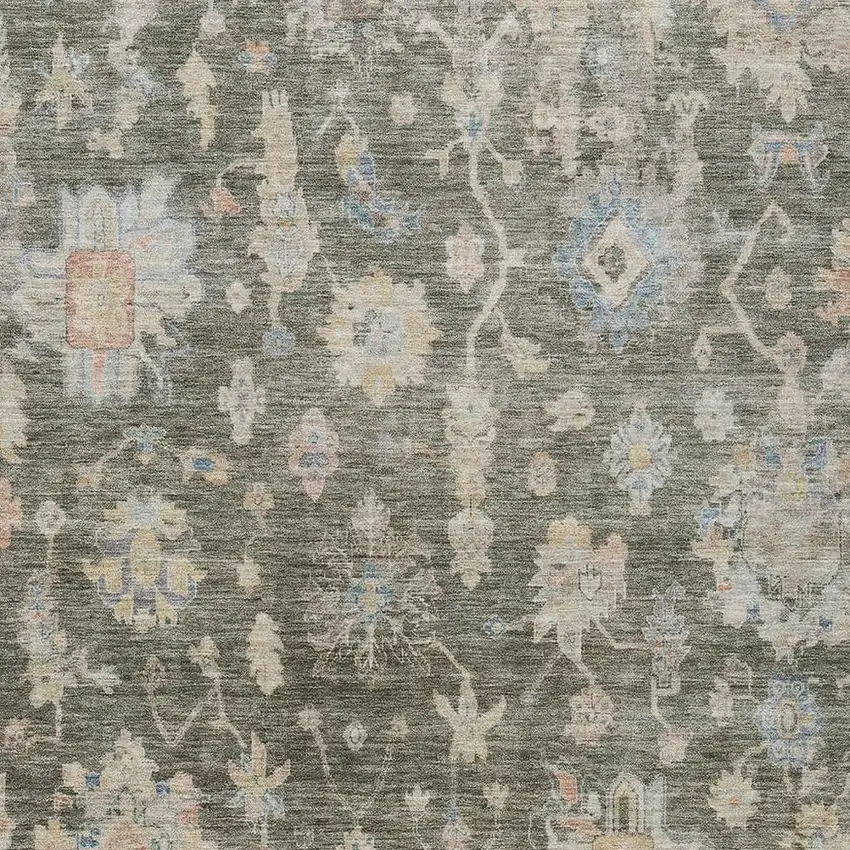 Fern Green Beige And Blue Floral Washable Indoor Outdoor Area Rug Photo 3