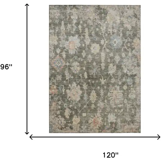 Fern Green Beige And Blue Floral Washable Indoor Outdoor Area Rug Photo 3