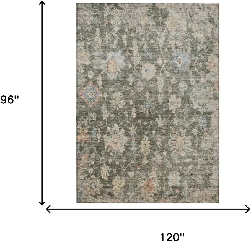 Fern Green Beige And Blue Floral Washable Indoor Outdoor Area Rug Photo 3