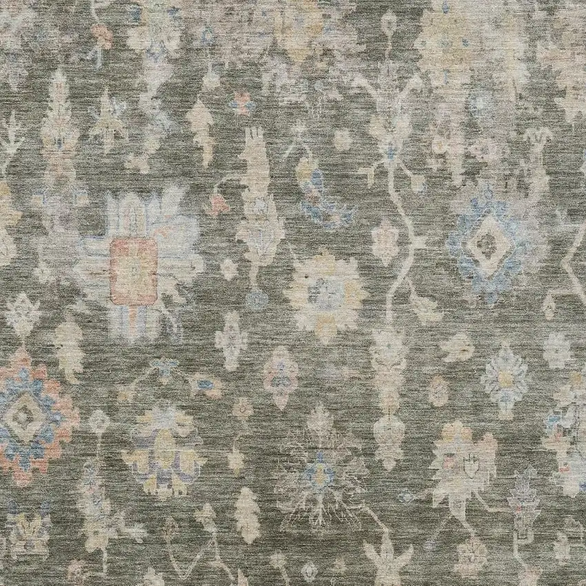 Fern Green Beige And Blue Floral Washable Indoor Outdoor Area Rug Photo 3