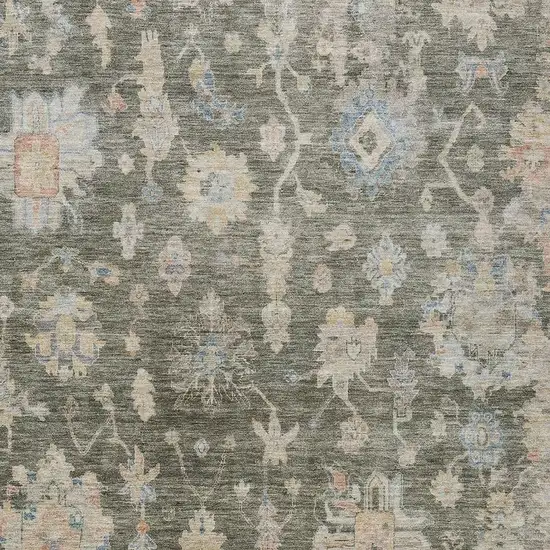 Fern Green Beige And Blue Floral Washable Indoor Outdoor Area Rug Photo 3