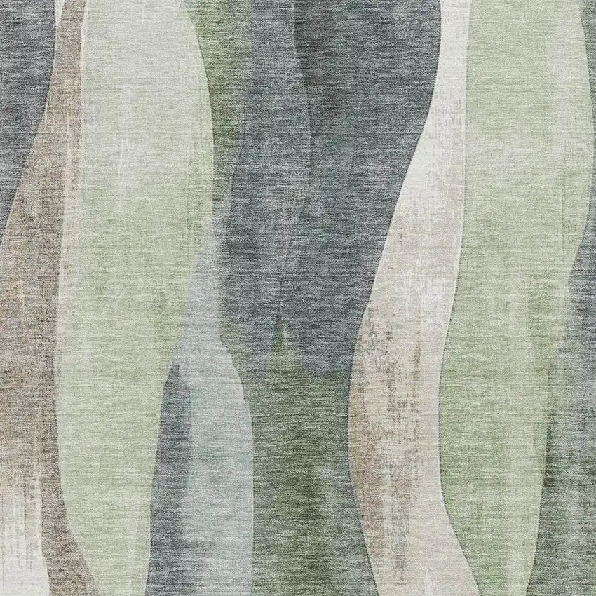 Fern Green Beige And Gray Abstract Washable Area Rug With UV Protection Photo 3