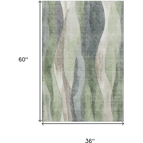 Fern Green Beige And Gray Abstract Washable Area Rug With UV Protection Photo 9