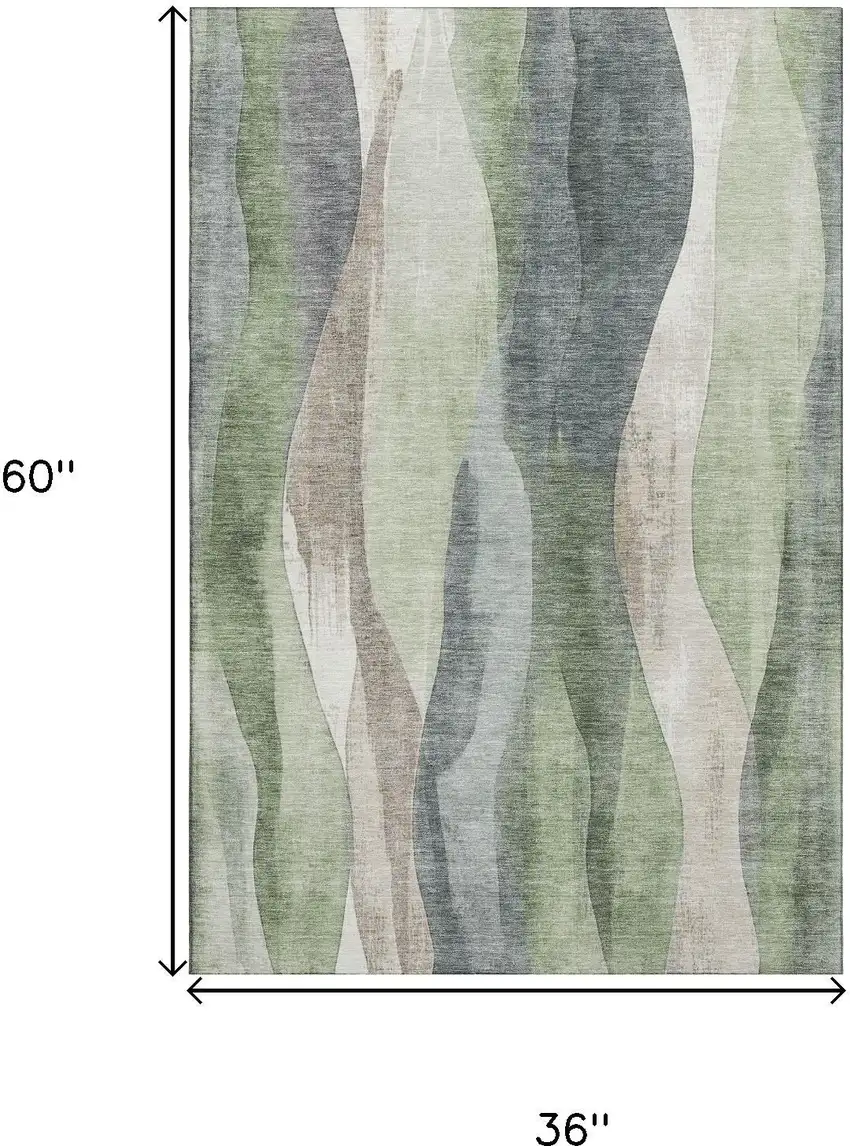 Fern Green Beige And Gray Abstract Washable Area Rug With UV Protection Photo 9