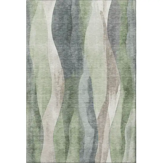 Fern Green Beige And Gray Abstract Washable Area Rug With UV Protection Photo 4
