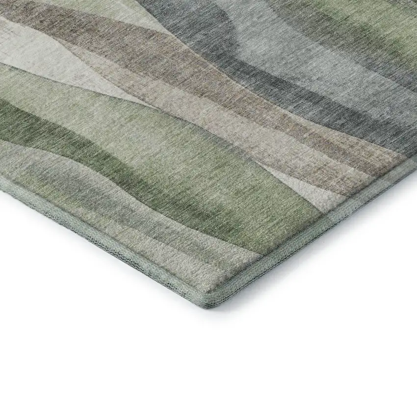 Fern Green Beige And Gray Abstract Washable Area Rug With UV Protection Photo 8