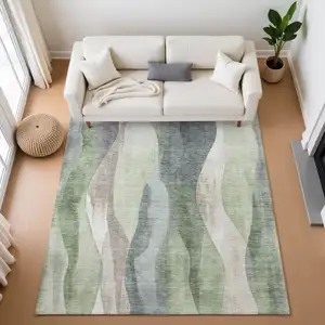 Photo of Fern Green Beige And Gray Abstract Washable Area Rug With UV Protection
