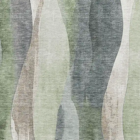 Fern Green Beige And Gray Abstract Washable Area Rug With UV Protection Photo 3