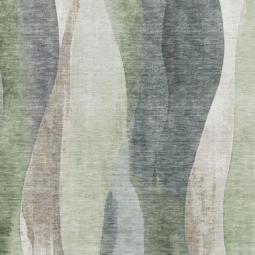Fern Green Beige And Gray Abstract Washable Area Rug With UV Protection Photo 3
