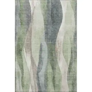 Photo of Fern Green Beige And Gray Abstract Washable Area Rug With UV Protection