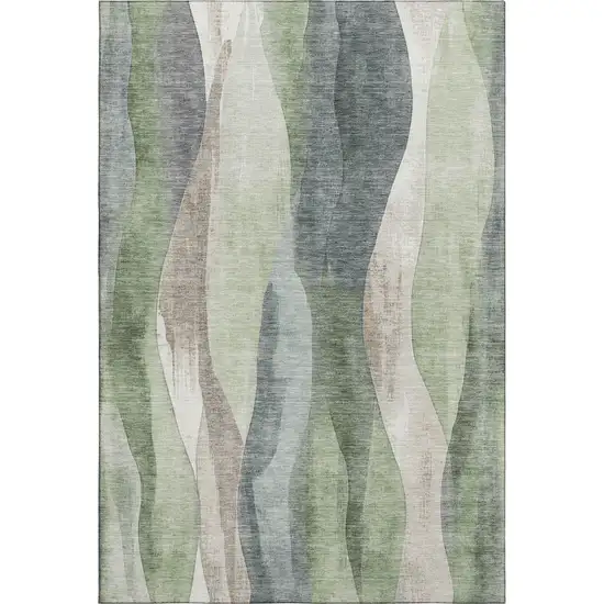 Fern Green Beige And Gray Abstract Washable Area Rug With UV Protection Photo 1