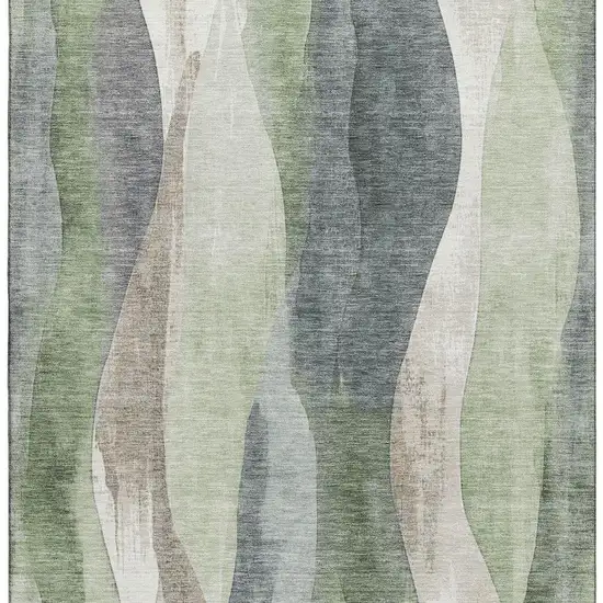 Fern Green Beige And Gray Abstract Washable Area Rug With UV Protection Photo 4