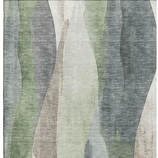 Fern Green Beige And Gray Abstract Washable Area Rug With UV Protection Photo 3