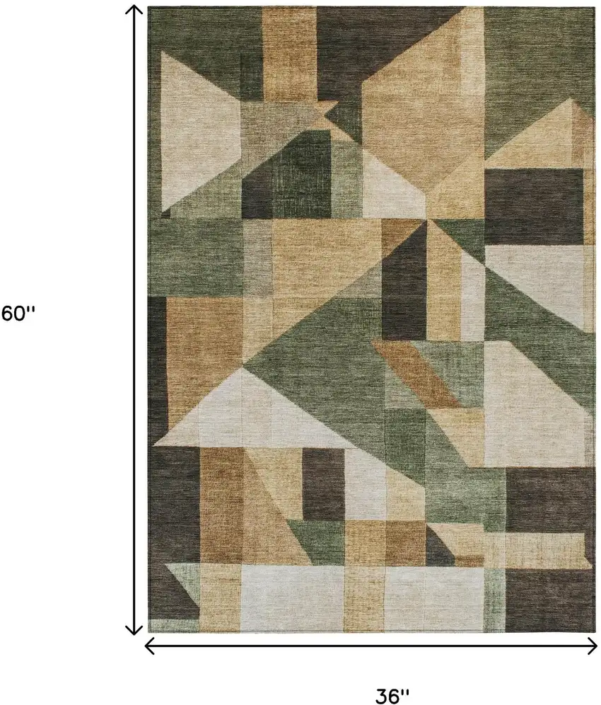 Fern Green Beige And Ivory Geometric Washable Indoor Outdoor Area Rug Photo 5