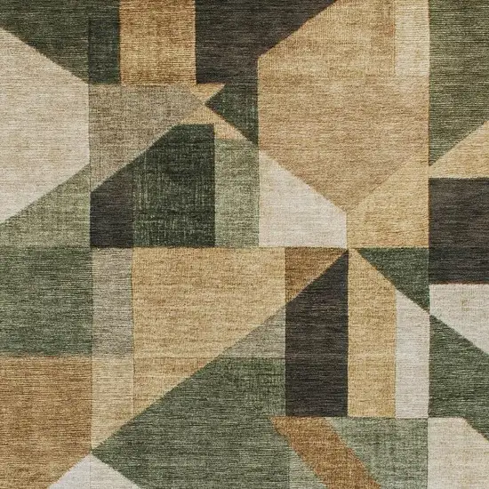 Fern Green Beige And Ivory Geometric Washable Indoor Outdoor Area Rug Photo 2