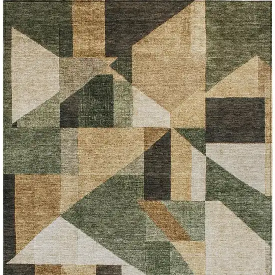 Fern Green Beige And Ivory Geometric Washable Indoor Outdoor Area Rug Photo 3