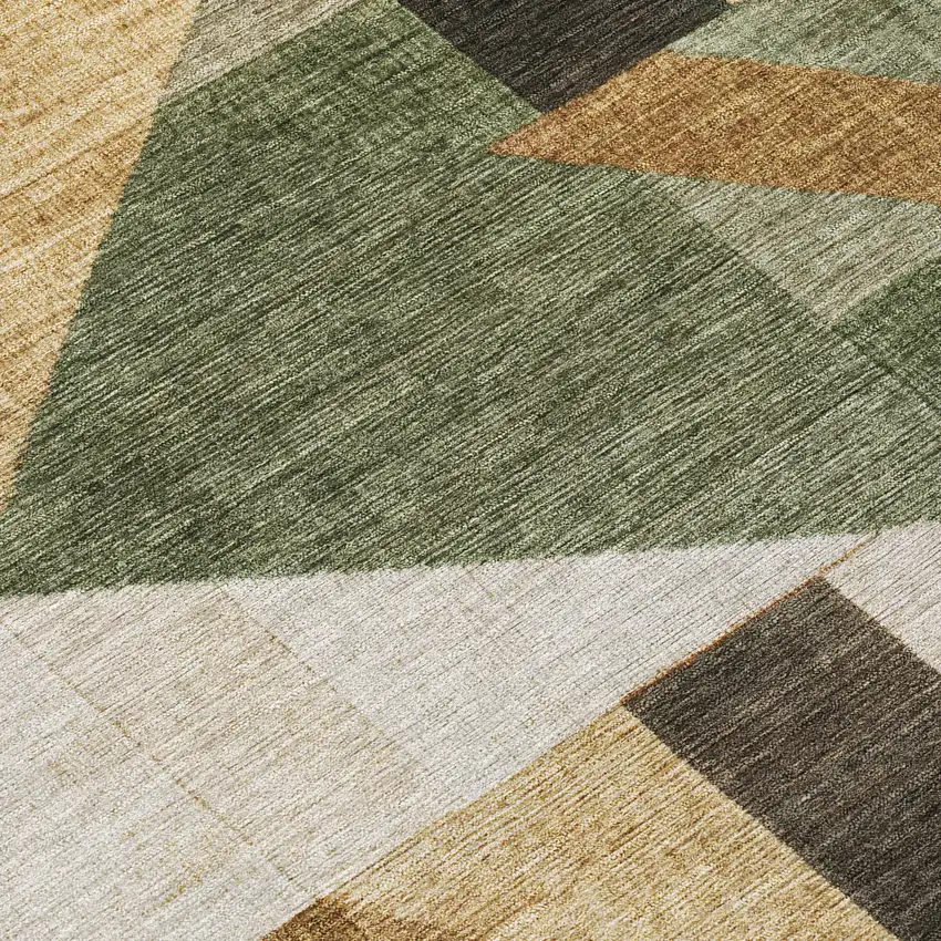 Fern Green Beige And Ivory Geometric Washable Indoor Outdoor Area Rug Photo 6