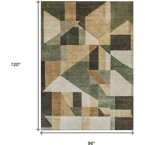 Fern Green Beige And Ivory Geometric Washable Indoor Outdoor Area Rug Photo 7