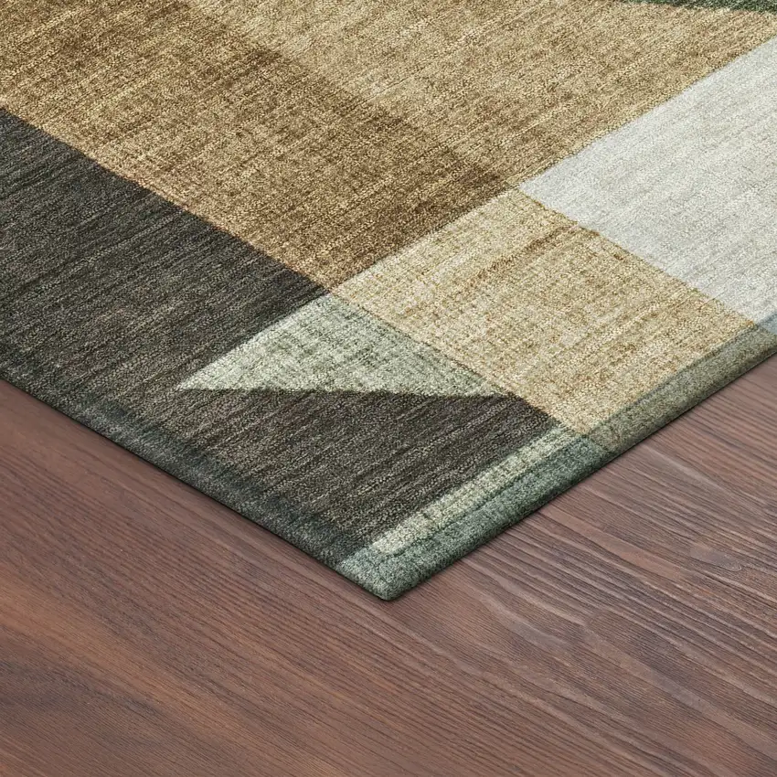 Fern Green Beige And Ivory Geometric Washable Indoor Outdoor Area Rug Photo 5