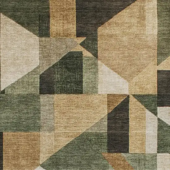 Fern Green Beige And Ivory Geometric Washable Indoor Outdoor Area Rug Photo 2